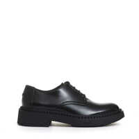 Pantofi fara toc Stringata Pelle Nera Liscia Femei