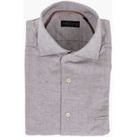 Camasi casual Id Standard Collar Linen Blend Shirt With Breast-Pocket Barbati