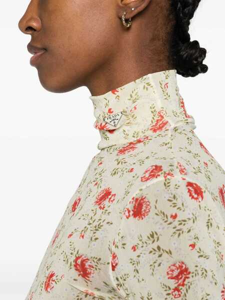 Body-uri Prada Prada Floral Mesh Bodysuit Red Femei (BM 16576875) 5