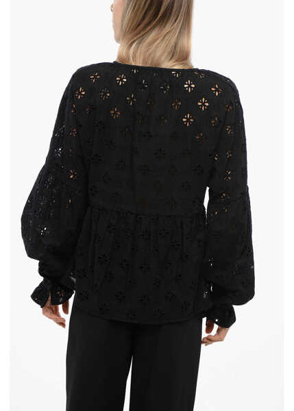 Bluze John Richmond Lace-Up Sbertoli Blouse With Broderie Anglaise Black Femei (BM 16588680) 2