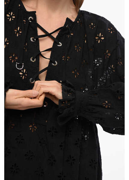 Bluze John Richmond Lace-Up Sbertoli Blouse With Broderie Anglaise Black Femei (BM 16588680) 3