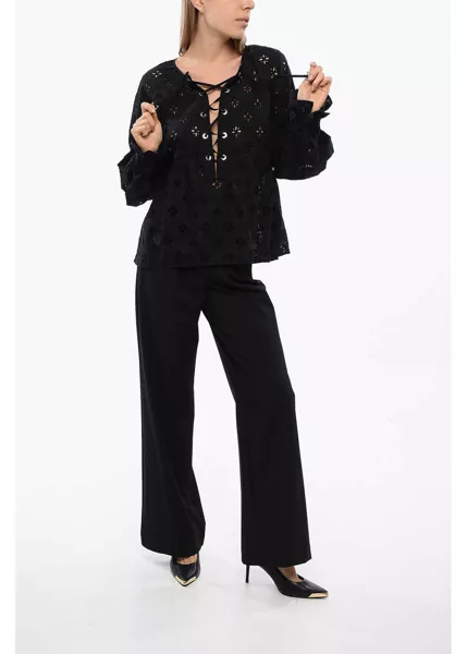 Bluze John Richmond Lace-Up Sbertoli Blouse With Broderie Anglaise Black Femei (BM 16588680) 4