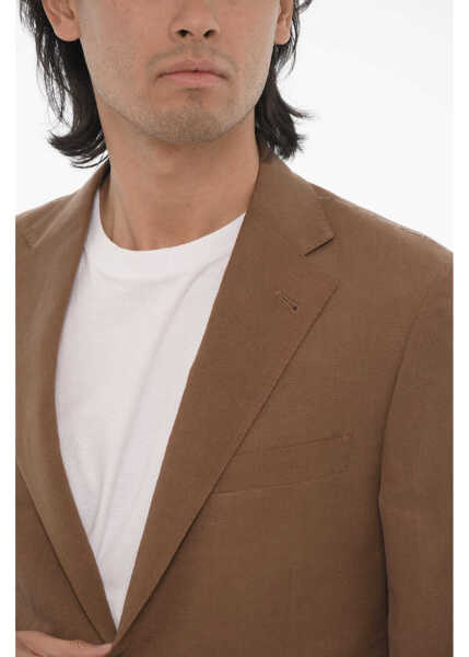 Sacouri CORNELIANI Linen And Silk Half-Lined Gate 2-Button Blazer Brown Barbati (BM 16588725) 3
