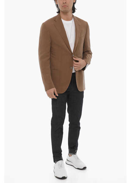 Sacouri CORNELIANI Linen And Silk Half-Lined Gate 2-Button Blazer Brown Barbati (BM 16588725) 4
