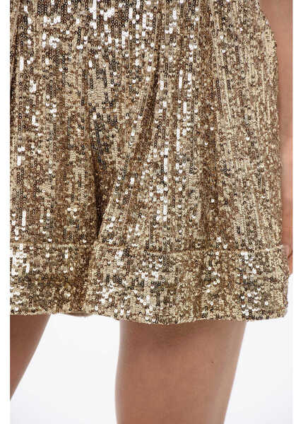Pantaloni scurti Balmain Double-Pleated High-Waisted Sequined Shorts Gold Femei (BM 16588731) 3
