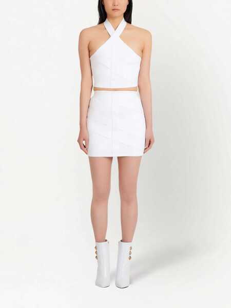 Fuste scurte Balmain Knitted Bondage Miniskirt With Tape Detail White Femei (BM 16588746) 3