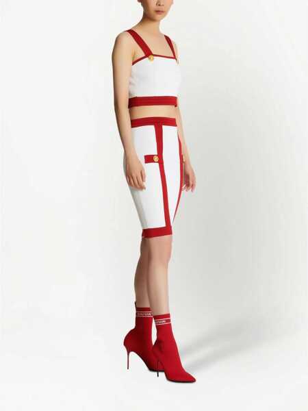 Sutiene Balmain Knitted Crop Top With Logoed Buttons White Femei (BM 16588776) 3