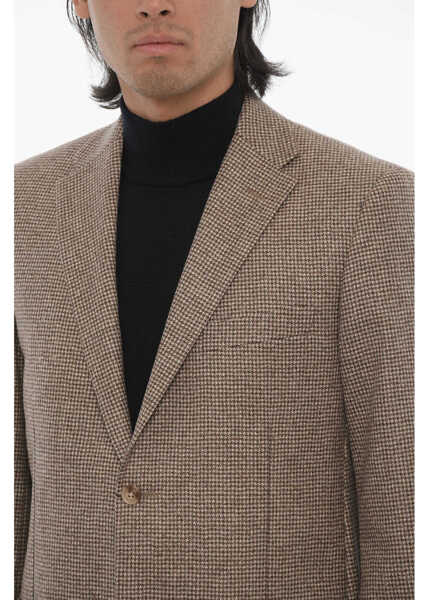 Sacouri CORNELIANI Cc Collection Houndstooth Motif Virgin Wool 2-Button Blazer Brown Barbati (BM 16588785) 3