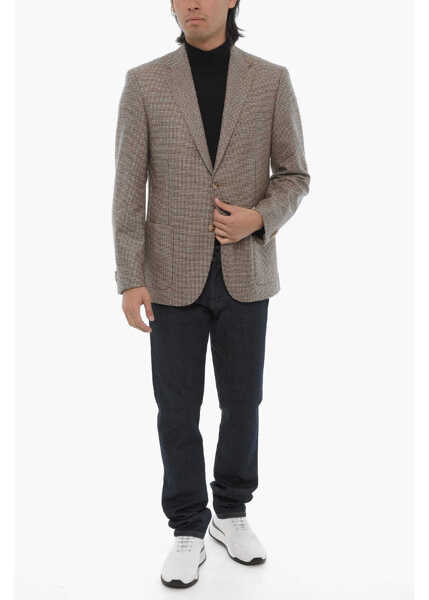 Sacouri CORNELIANI Cc Collection Houndstooth Motif Virgin Wool 2-Button Blazer Brown Barbati (BM 16588785) 4