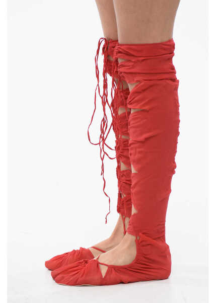 Sosete Maison Margiela Silk Blend Lace-Up Tabi Thing-Highs Red Femei (BM 16588881) 2