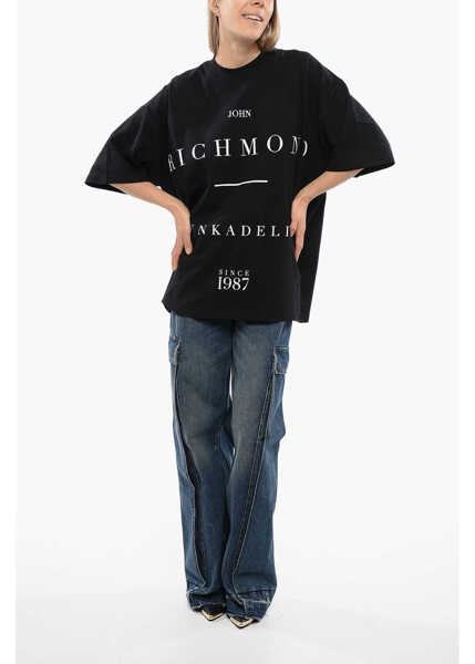 Tricouri John Richmond Over Pelac T-Shirt With Contrasting Print Black Barbati (BM 16588893) 4