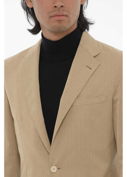 Sacouri CORNELIANI Id Herringbone Silk And Cashmere Blazer Beige Barbati (BM 16588914) 3