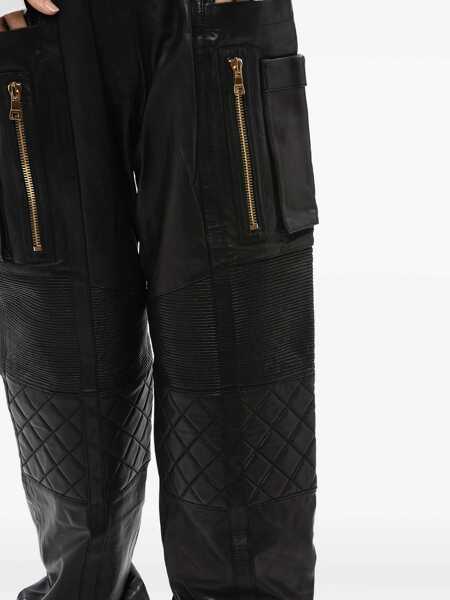 Pantaloni casual Balmain Leather Multipocket Pants With Quilted Detail Black Femei (BM 16588944) 4