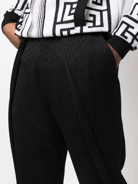 Pantaloni casual Balmain Single-Pleated Jacquard Viscose Pants With Monogram Motif Black Barbati (BM 16588950) 5