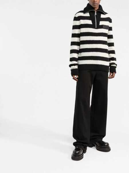 Pulovere Balmain Mock Neck Awning Striped Sweater With Half Zip Black & White Barbati (BM 16588965) 2