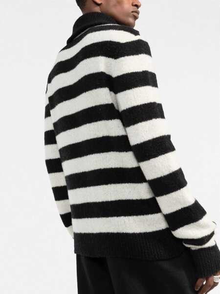 Pulovere Balmain Mock Neck Awning Striped Sweater With Half Zip Black & White Barbati (BM 16588965) 3