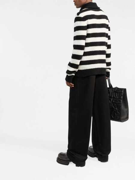 Pulovere Balmain Mock Neck Awning Striped Sweater With Half Zip Black & White Barbati (BM 16588965) 4