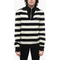 Pulovere Mock Neck Awning Striped Sweater With Half Zip Barbati