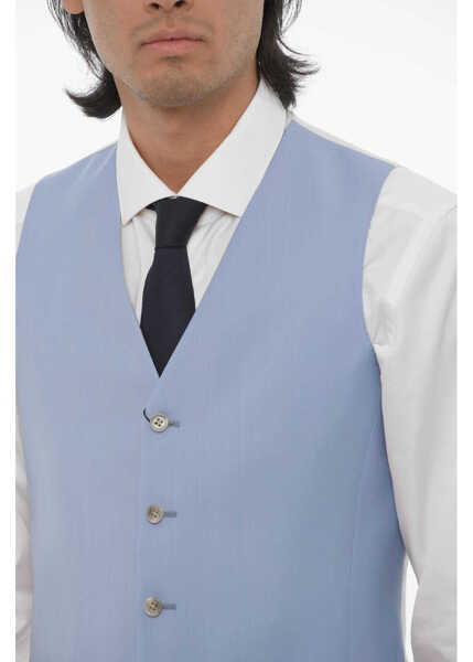 Veste costum CORNELIANI Cc Collection Two-Tone Virgin Wool Waistcoat With Back Adjus Blue Barbati (BM 16588998) 3