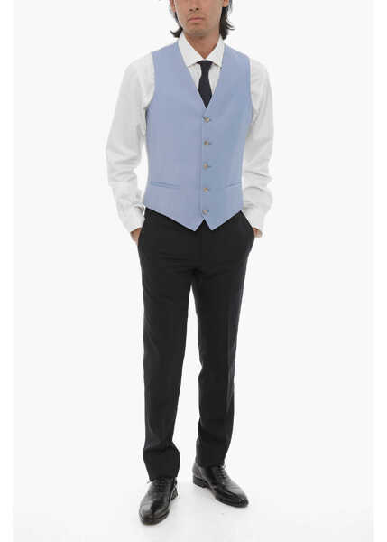 Veste costum CORNELIANI Cc Collection Two-Tone Virgin Wool Waistcoat With Back Adjus Blue Barbati (BM 16588998) 4