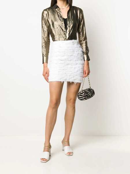 Fuste scurte Balmain Frayed Effect Tweed Skirt White Femei (BM 16589157) 2