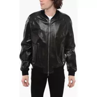 Geci de piele Leather Bomber Fit Jacket With Logoed Elastic Band Barbati