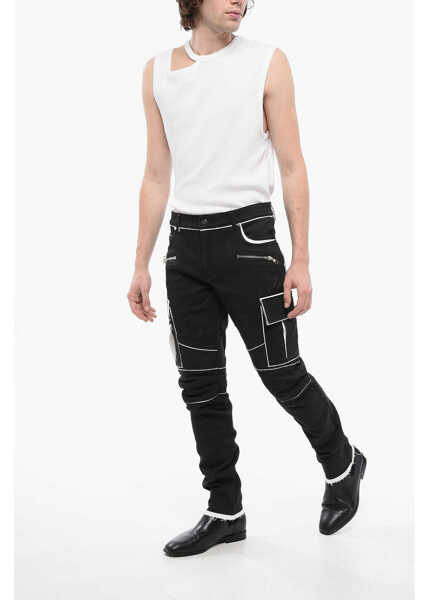 Pantaloni casual Balmain Coated Cotton Cargo Pants With Contrasting Details Black Barbati (BM 16589358) 4