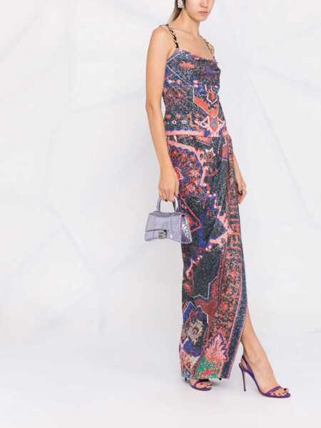 Rochii lungi Balmain Sequined Dress With Chains And Deep Slit Orange Femei (BM 16589379) 2