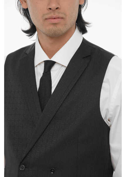 Veste costum CORNELIANI Cc Collection Wool Blend Jacquard Cerim.reward Double Breast Black Barbati (BM 16589406) 3