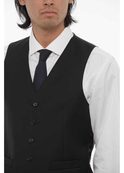 Veste costum CORNELIANI Trend Solid Color Virgin Wool Waistcoat With Jetted Pocket Blue Barbati (BM 16589409) 3