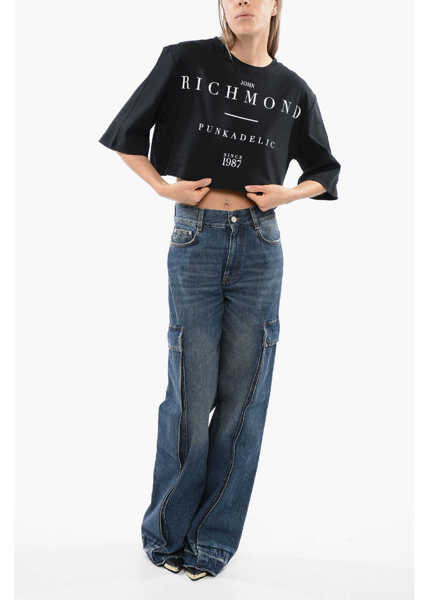 Tricouri John Richmond Cropped Genya T-Shirt With Oversized Fit Black Femei (BM 16589493) 4