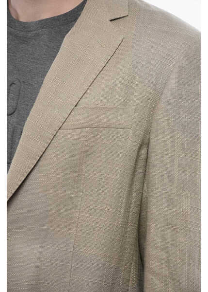 Sacouri CORNELIANI Id Unlined Linen Blend Blazer With Patch Pockets Green Barbati (BM 16589520) 3