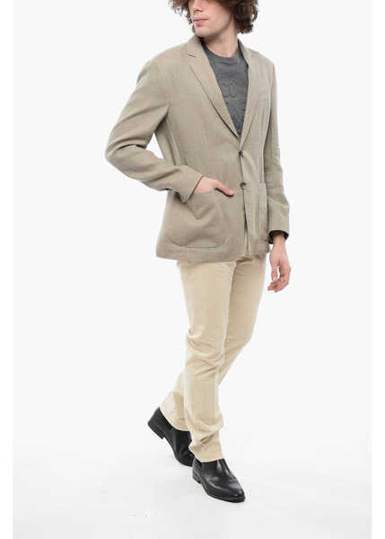 Sacouri CORNELIANI Id Unlined Linen Blend Blazer With Patch Pockets Green Barbati (BM 16589520) 4