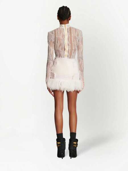 Fuste scurte Balmain Feathered Bottom Tweed Miniskirt White Femei (BM 16589568) 4