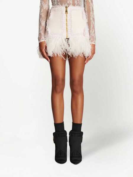 Fuste scurte Balmain Feathered Bottom Tweed Miniskirt White Femei (BM 16589568) 5