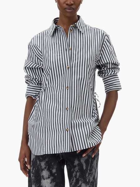 Camasi Ganni Ganni Stripe Tie String Shirt BLACK STRIPES Femei (BM 16590999) 5