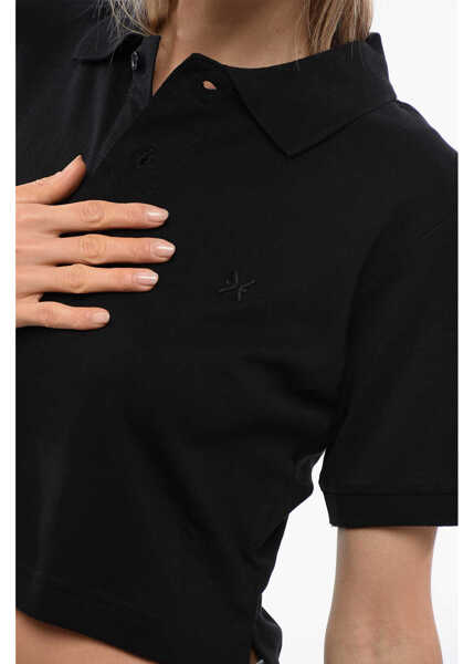 Tricouri Polo John Richmond Cropped Aicardi Polo With Ton-Sur-Ton Embroidery Black Femei (BM 16595703) 3