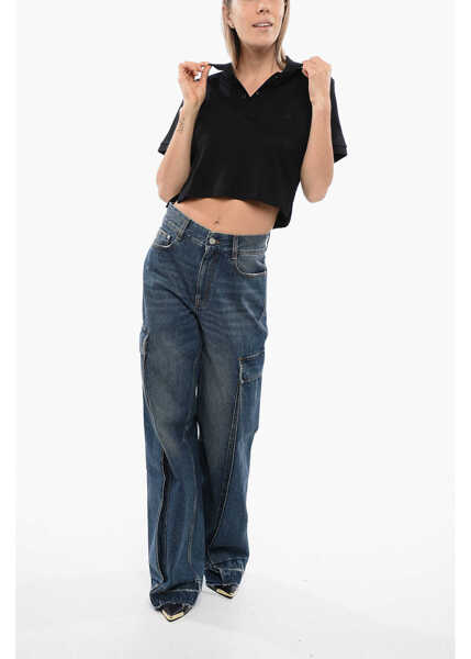 Tricouri Polo John Richmond Cropped Aicardi Polo With Ton-Sur-Ton Embroidery Black Femei (BM 16595703) 4