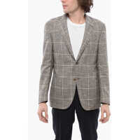 Sacouri CORNELIANI Blended Linen Blazer With Check Motif