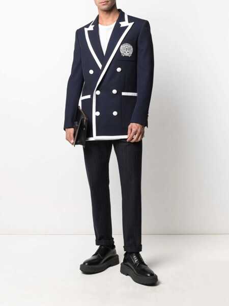 Sacouri Balmain Double-Breasted Twill Wool Blazer With Contrasting Edges Blue Barbati (BM 16595943) 2