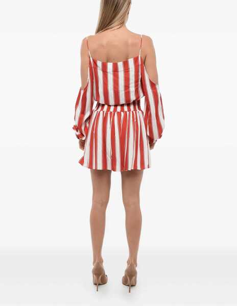 Rochii scurte Balmain Balanced Stripe Viscose Minidress With Cold-Shoulder Design Red Femei (BM 16595955) 2