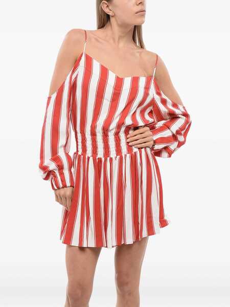Rochii scurte Balmain Balanced Stripe Viscose Minidress With Cold-Shoulder Design Red Femei (BM 16595955) 3