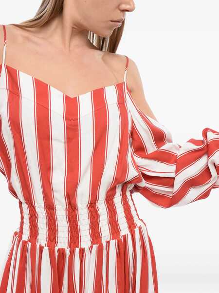 Rochii scurte Balmain Balanced Stripe Viscose Minidress With Cold-Shoulder Design Red Femei (BM 16595955) 4