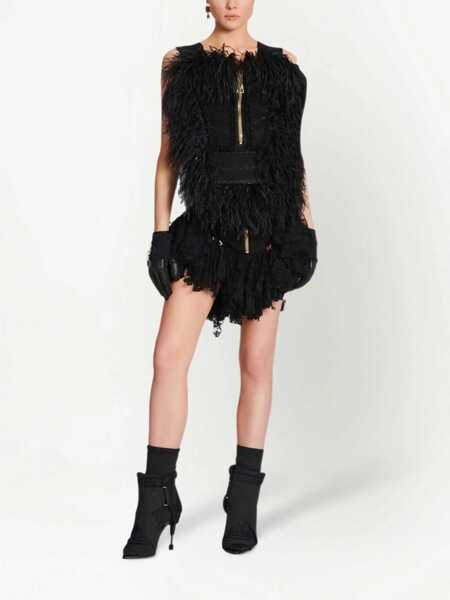Fuste scurte Balmain Lace Ruffled Miniskirt With Back Zip Black Femei (BM 16595964) 2