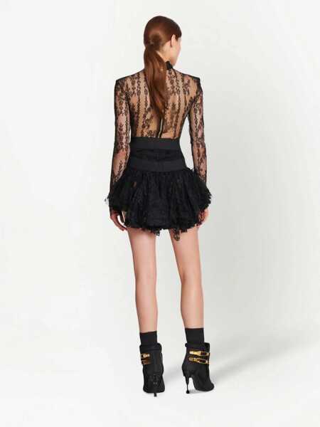 Fuste scurte Balmain Lace Ruffled Miniskirt With Back Zip Black Femei (BM 16595964) 4