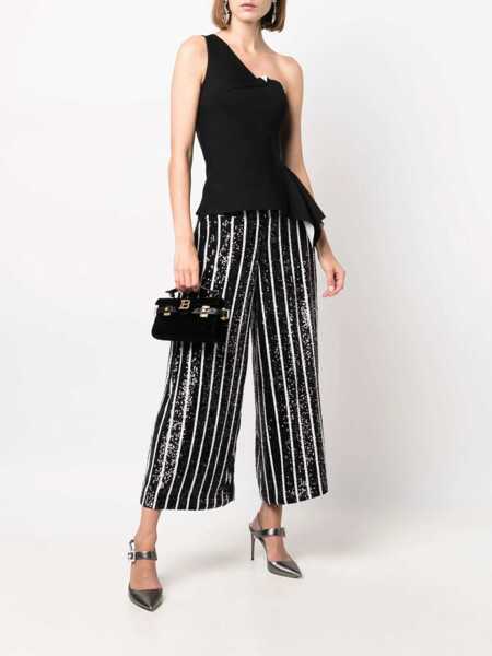 Pantaloni casual Balmain Sequined Striped High-Waisted Pants Black & White Femei (BM 16595985) 2
