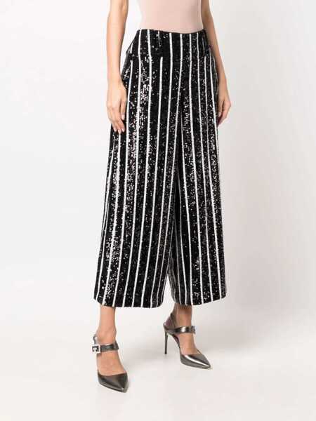 Pantaloni casual Balmain Sequined Striped High-Waisted Pants Black & White Femei (BM 16595985) 3