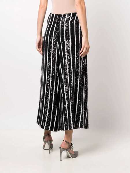 Pantaloni casual Balmain Sequined Striped High-Waisted Pants Black & White Femei (BM 16595985) 4