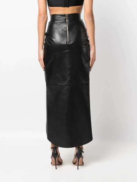 Fuste casual Balmain Leather Wrapped Midi Skirt Black Femei (BM 16595994) 4