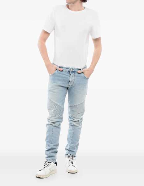 Blugi drepti Balmain Light Wash Tapered Fit Biker Denims 16Cm Light Blue Barbati (BM 16596123) 2